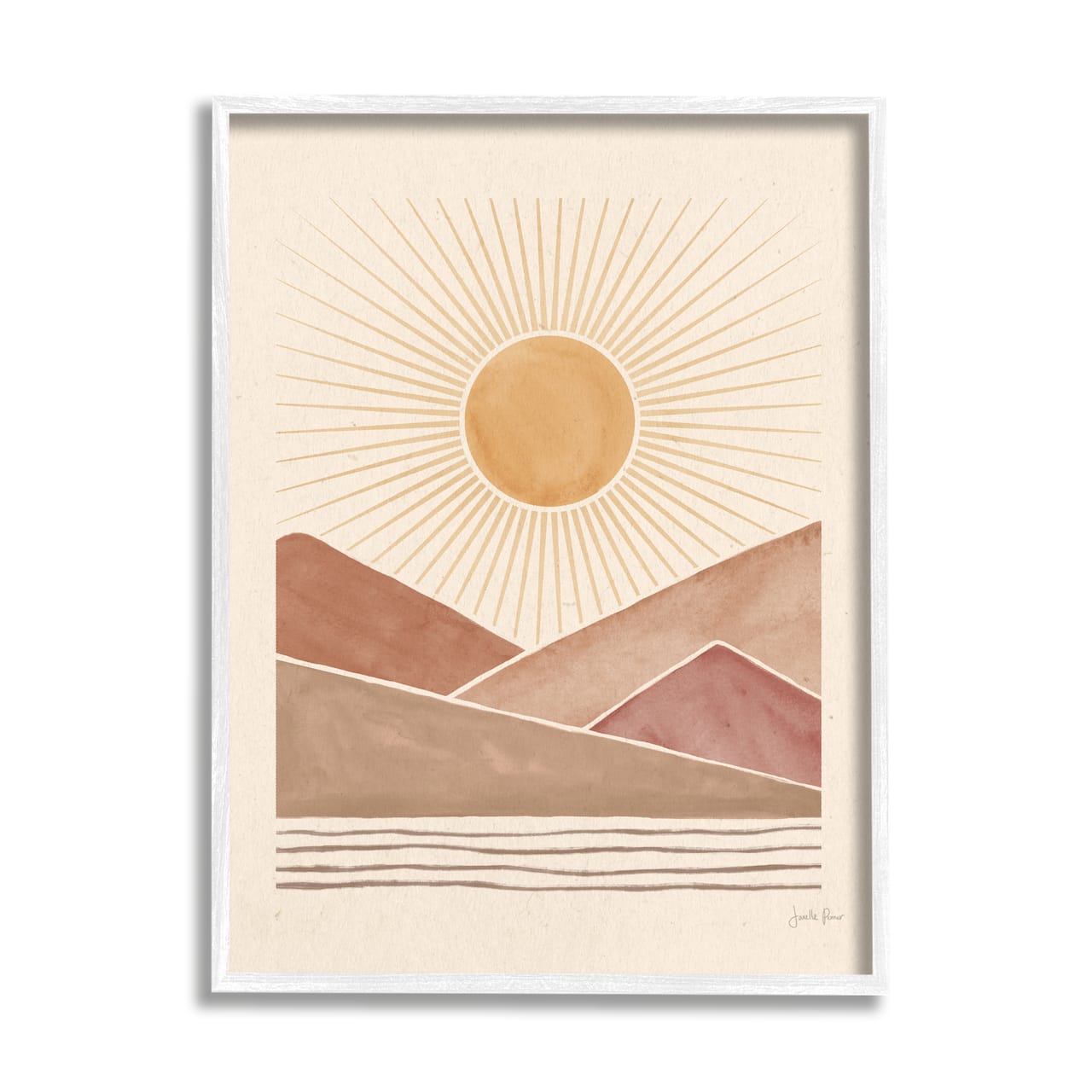 Stupell Industries Boho Desert Sunrise Vintage Landscape Geometric Shapes Framed Wall Art